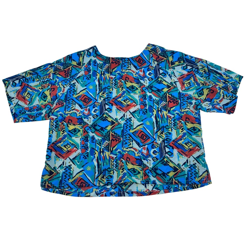 Impressions‎ of California Vintage Abstract Geometric Short Sleeve Blouse Multi